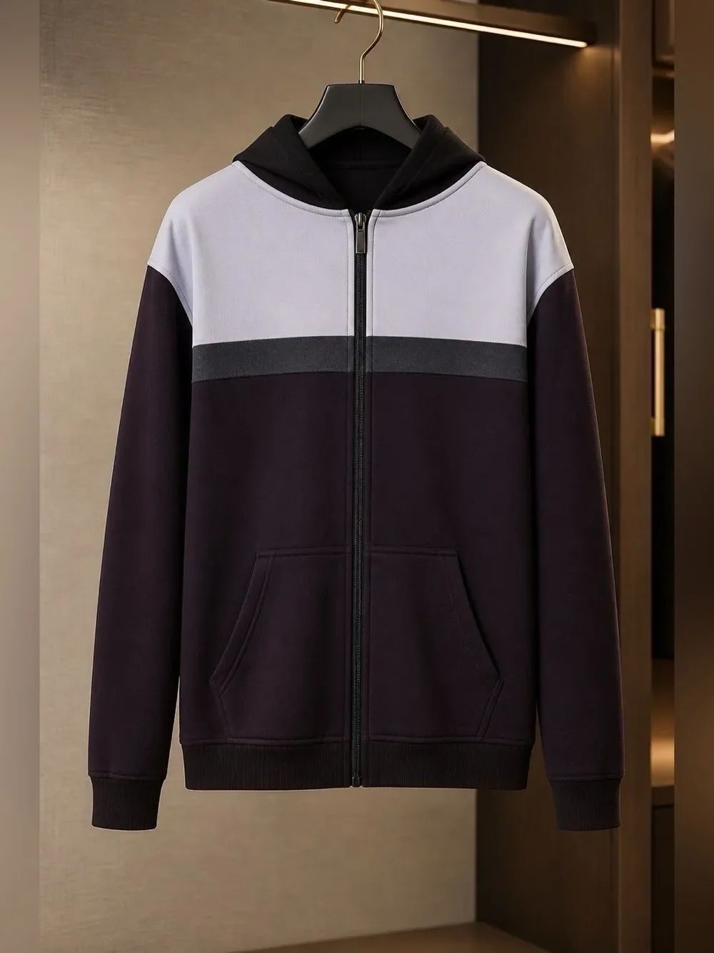 WHITE, GRAY & BLACK ZIPPERED HOODIE XL